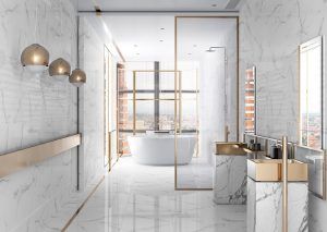 Chọn gạch phòng tắm giả đá cao cấp sang trọng với những đường vân họa tiết tuyệt đẹp trong thiết kế nội thất biệt thự hiện đại