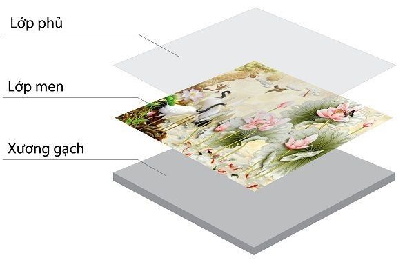 Cấu tạo gạch 3D gồm 3 lớp: xương gạch, hình ảnh và lớp phủ bề mặt